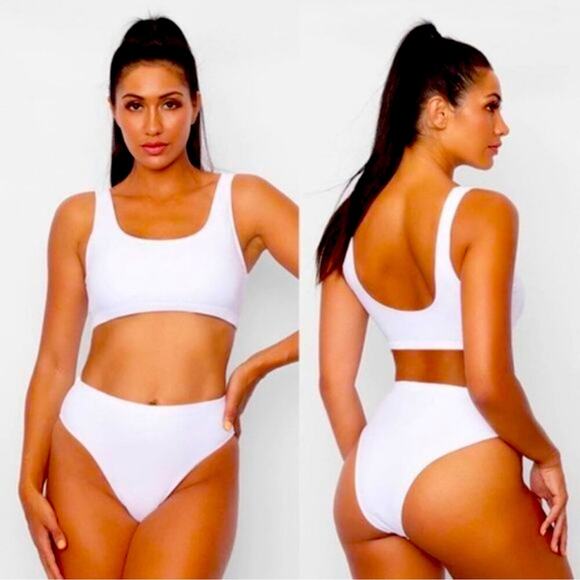 Frederick’s of Hollywood Vedra Bikini Swim Set White High Leg Hip Cheeky NWT - Picture 1 of 8